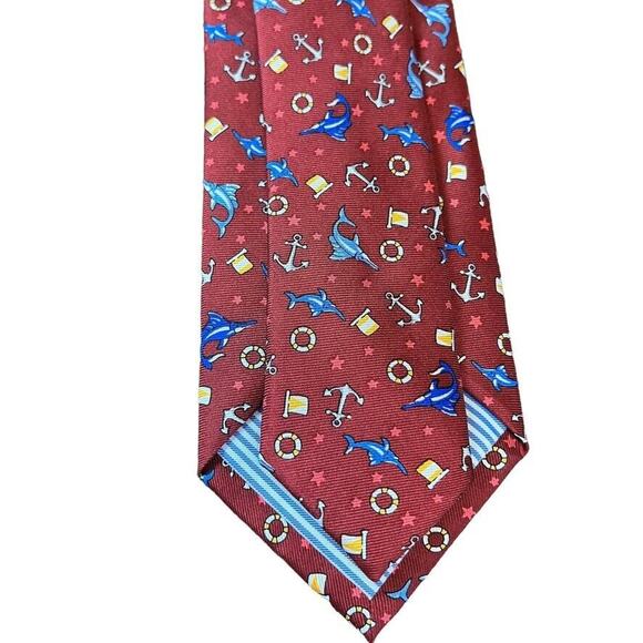 Jos A Bank Joseph 1905 Red Nautical Blue Marlin Mens 100% Silk Necktie Neck Tie - Picture 14 of 16